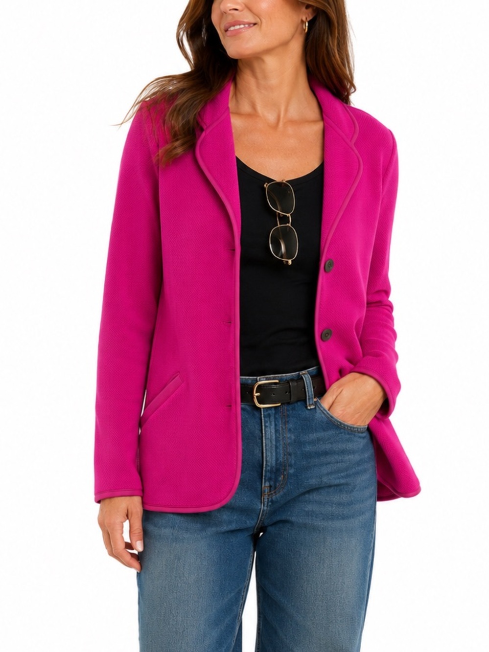 Lands’ End Pink Fleece Sweatshirt Cardigan Jacket Blazer Size XL